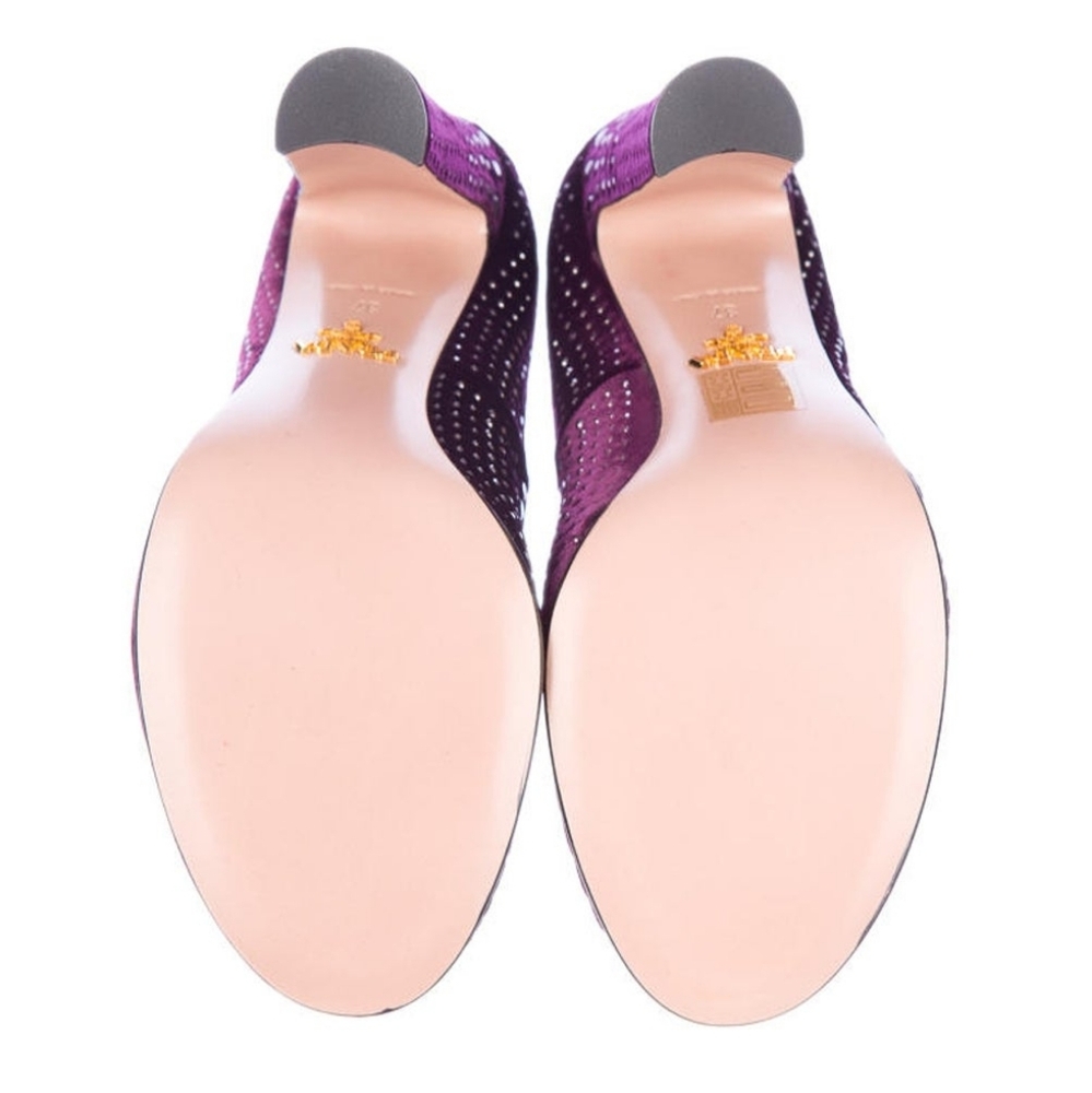 Prada Purple Velvet Studded Heels Pumps Women's Size 37 7 6.5 - Picture 6 of 6